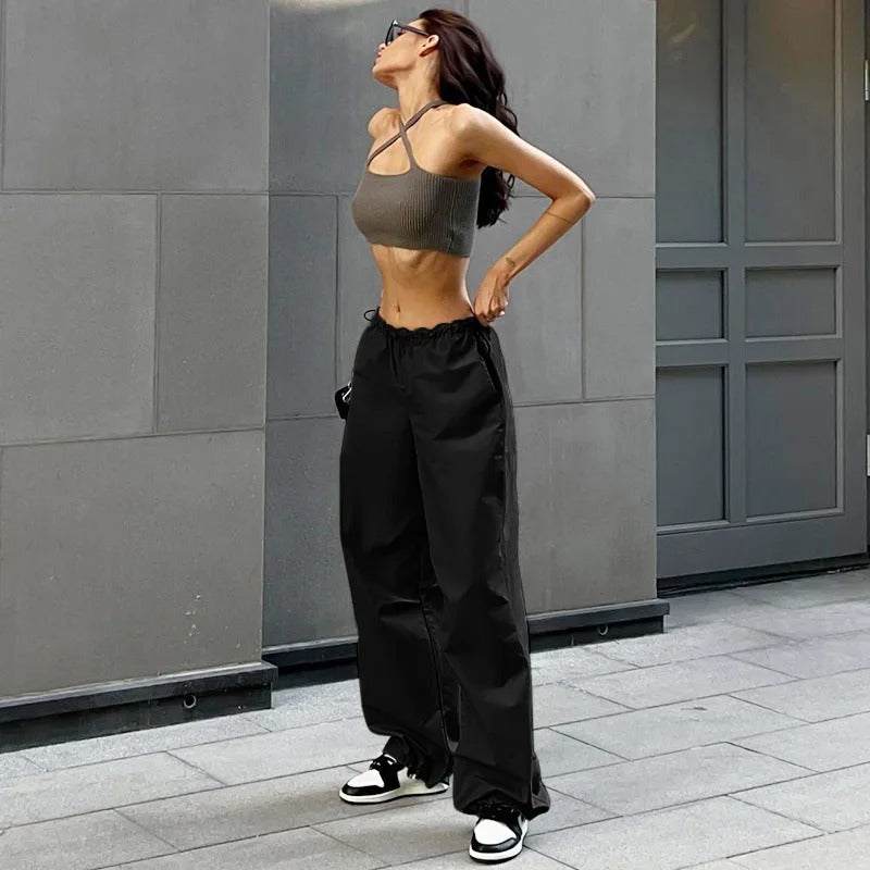 Pantalon parachute noir-y2k streetwear