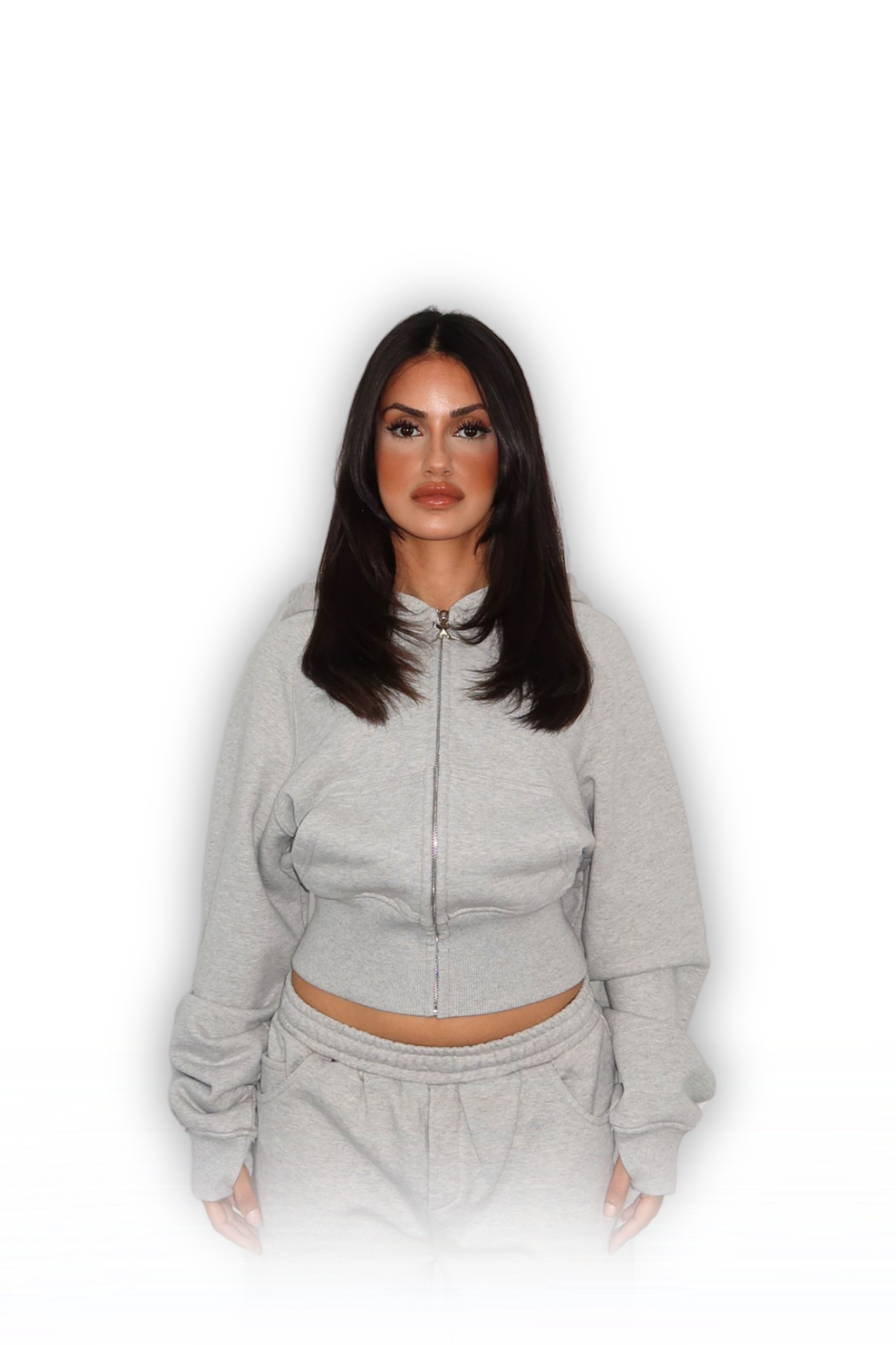 CROPPED ZIP HOODIE SMOKE GREY