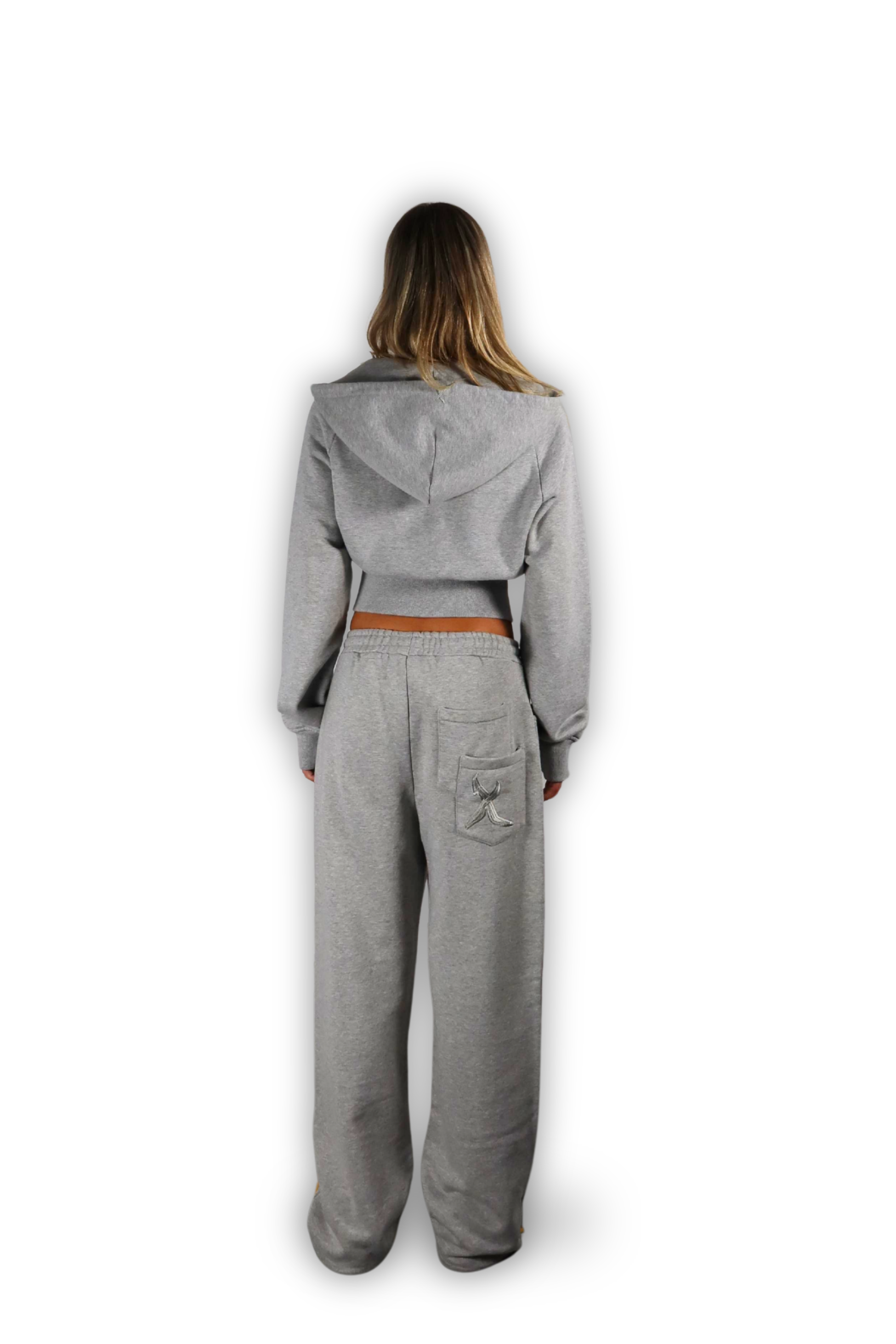 DISTRESSED CROPPED ZIP HOODIE SMOKE GREY