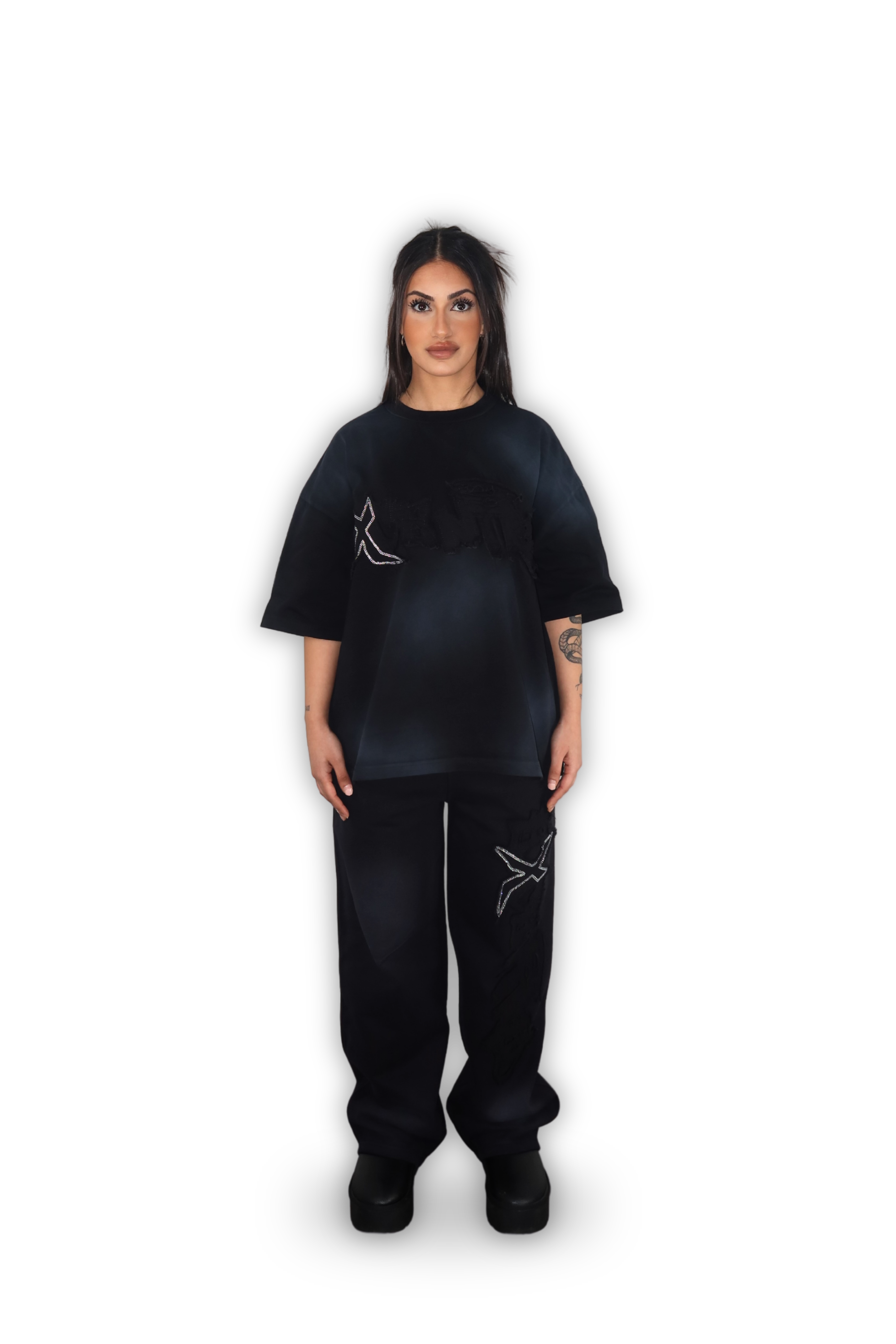 RHINESTONE T-SHIRT CARBON BLACK