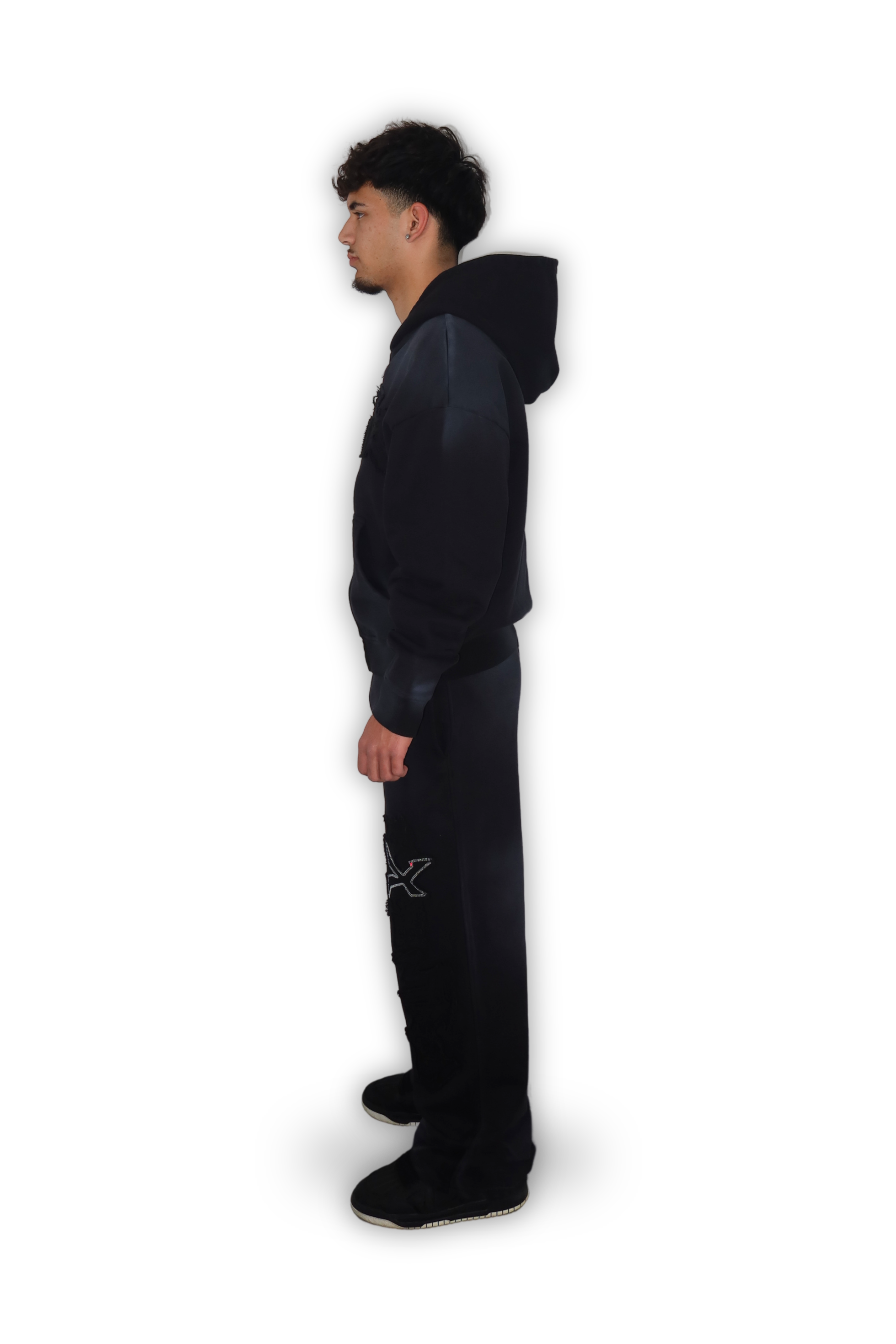 RHINESTONE ZIP HOODIE CARBON BLACK