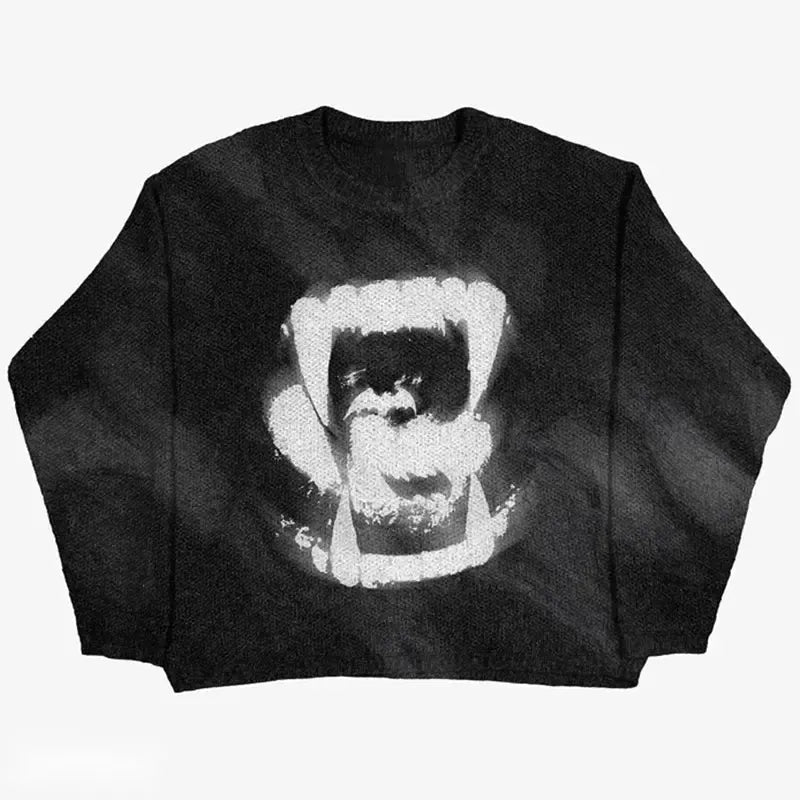 Black and white knit sweater-y2k streetwear
