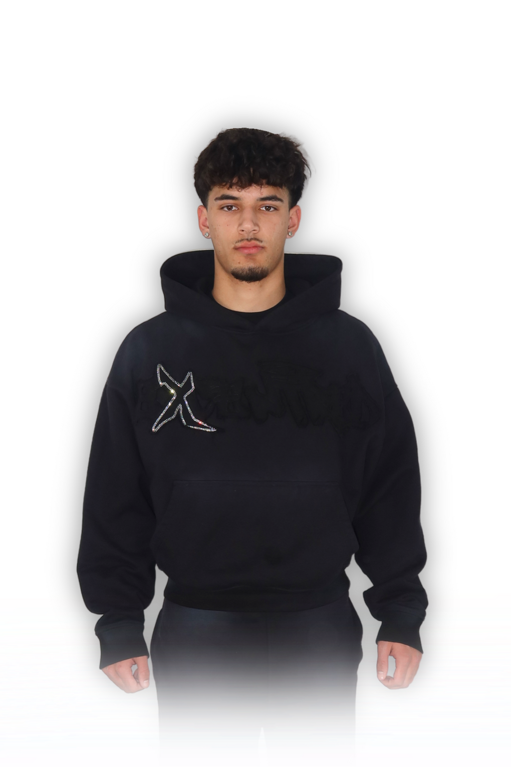 RHINESTONE HOODIE CARBON BLACK