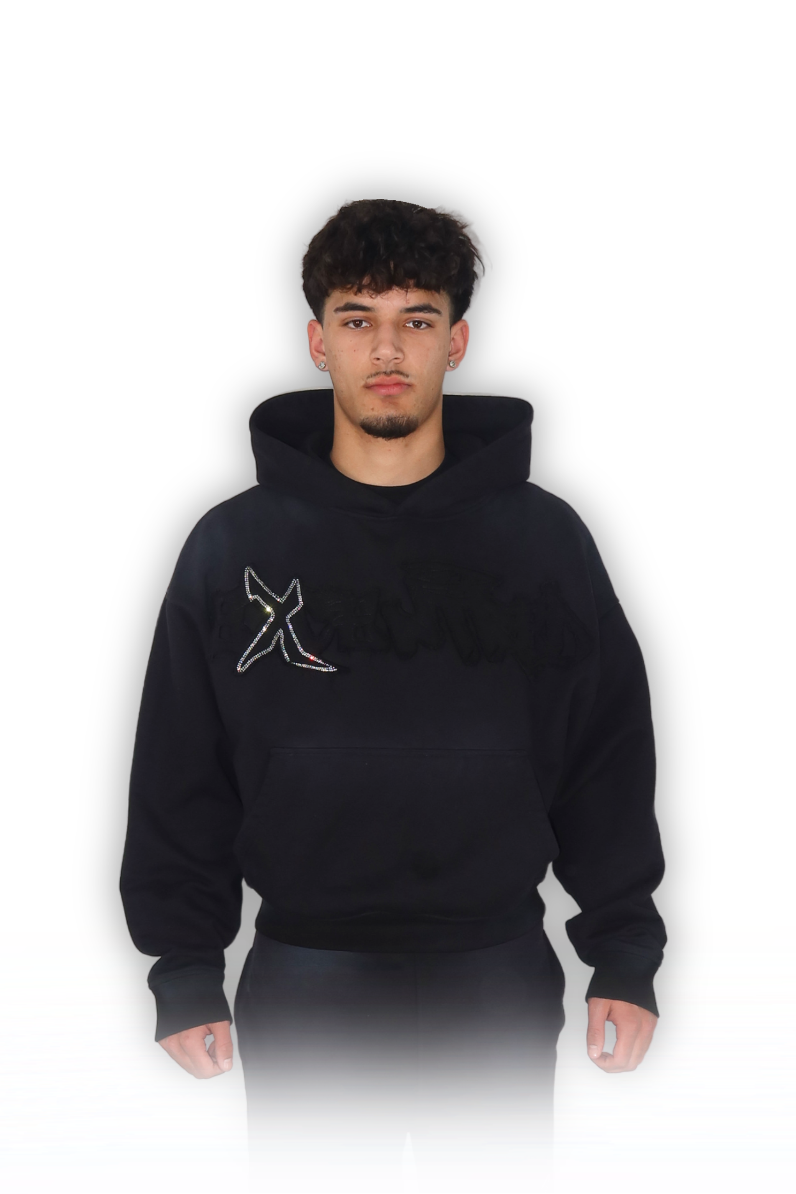 RHINESTONE HOODIE CARBON BLACK