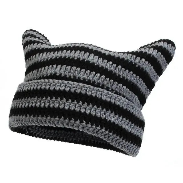 Bonnet chat crochet-y2k streetwear
