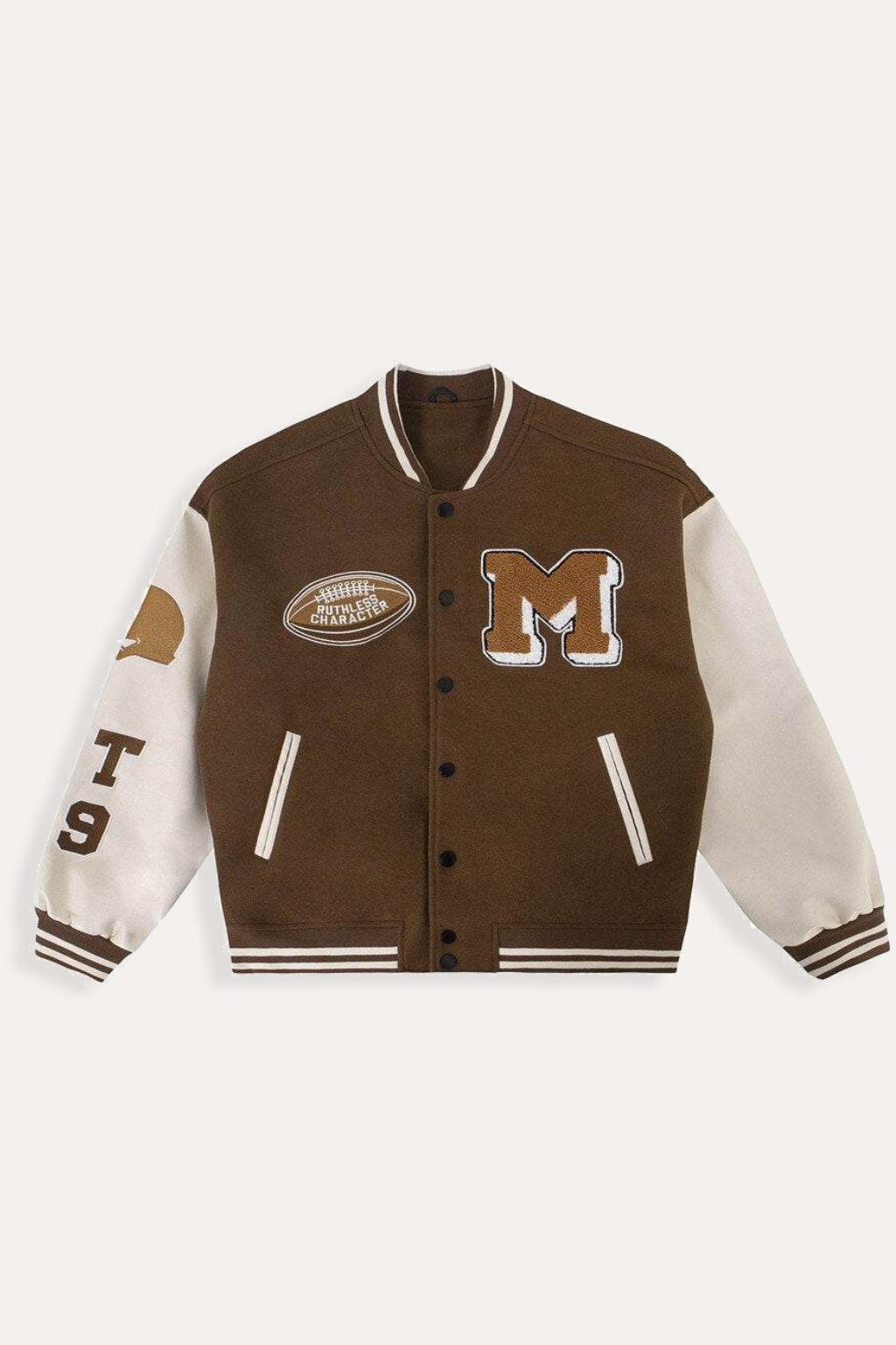 Brown varsity jacket-y2k streetwear