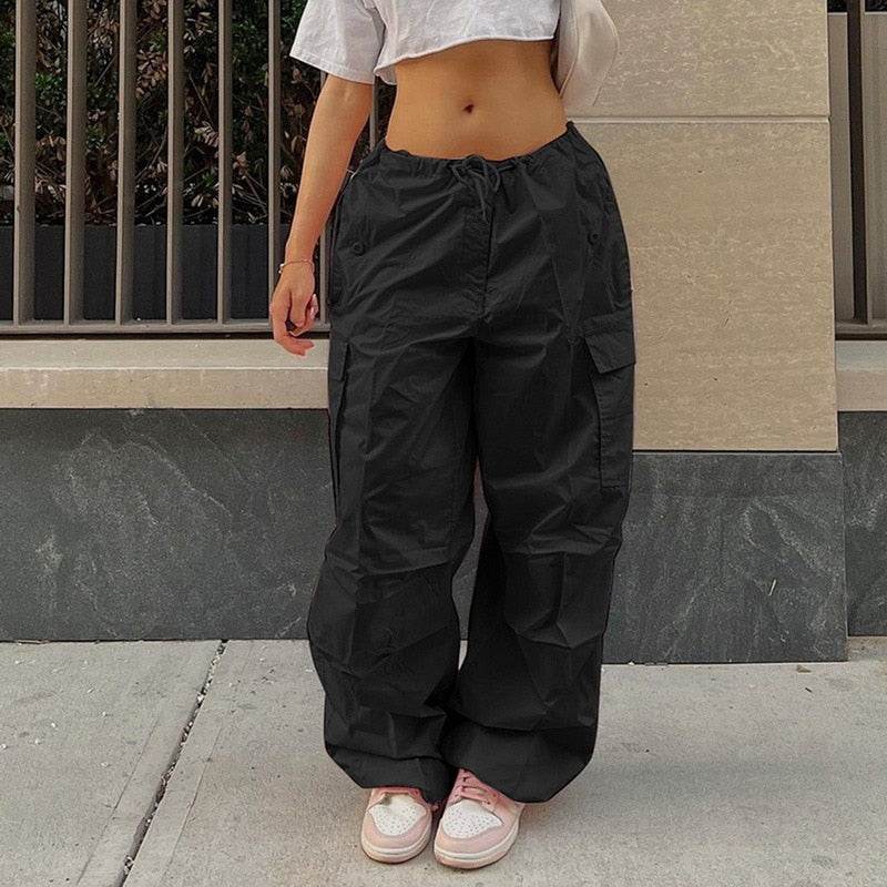 Cargo parachute noir-y2k streetwear
