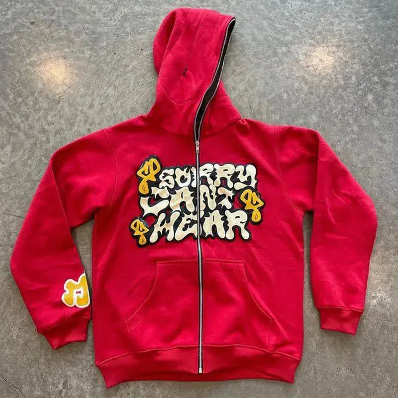 Full zip "Sorry cant hear"-y2k streetwear