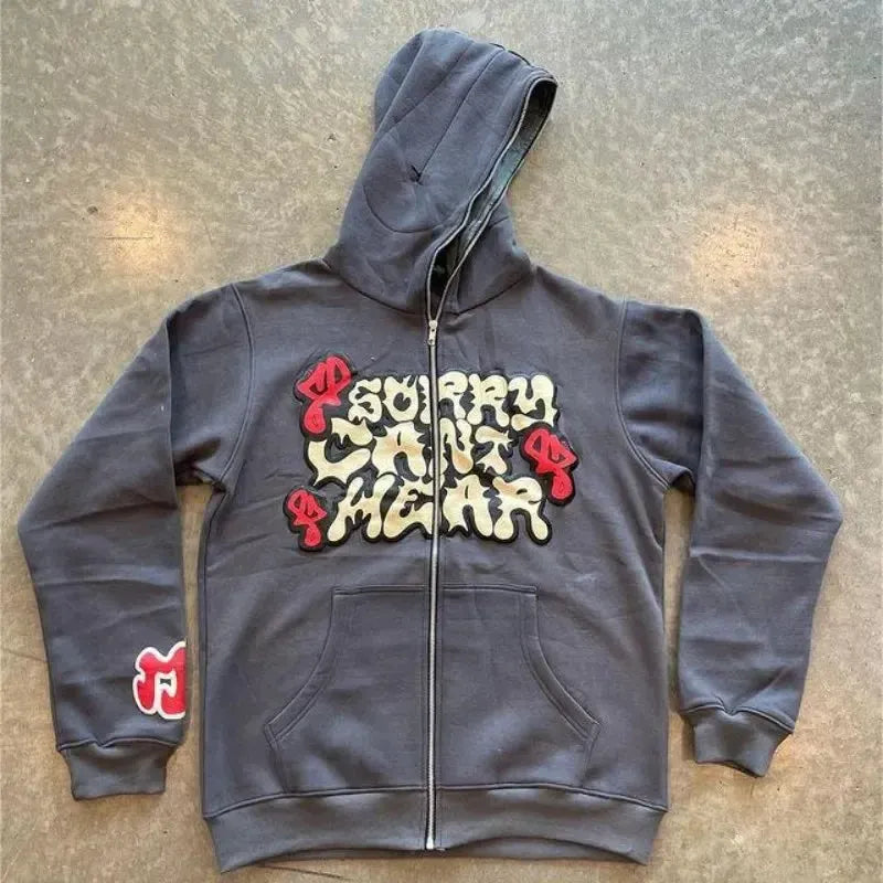 Full zip "Sorry cant hear"-y2k streetwear