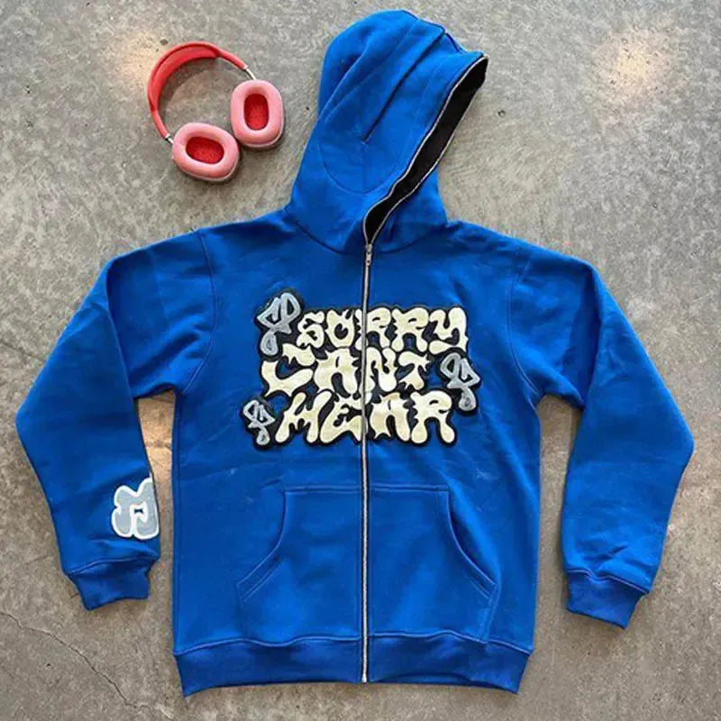 Full zip "Sorry cant hear"-y2k streetwear