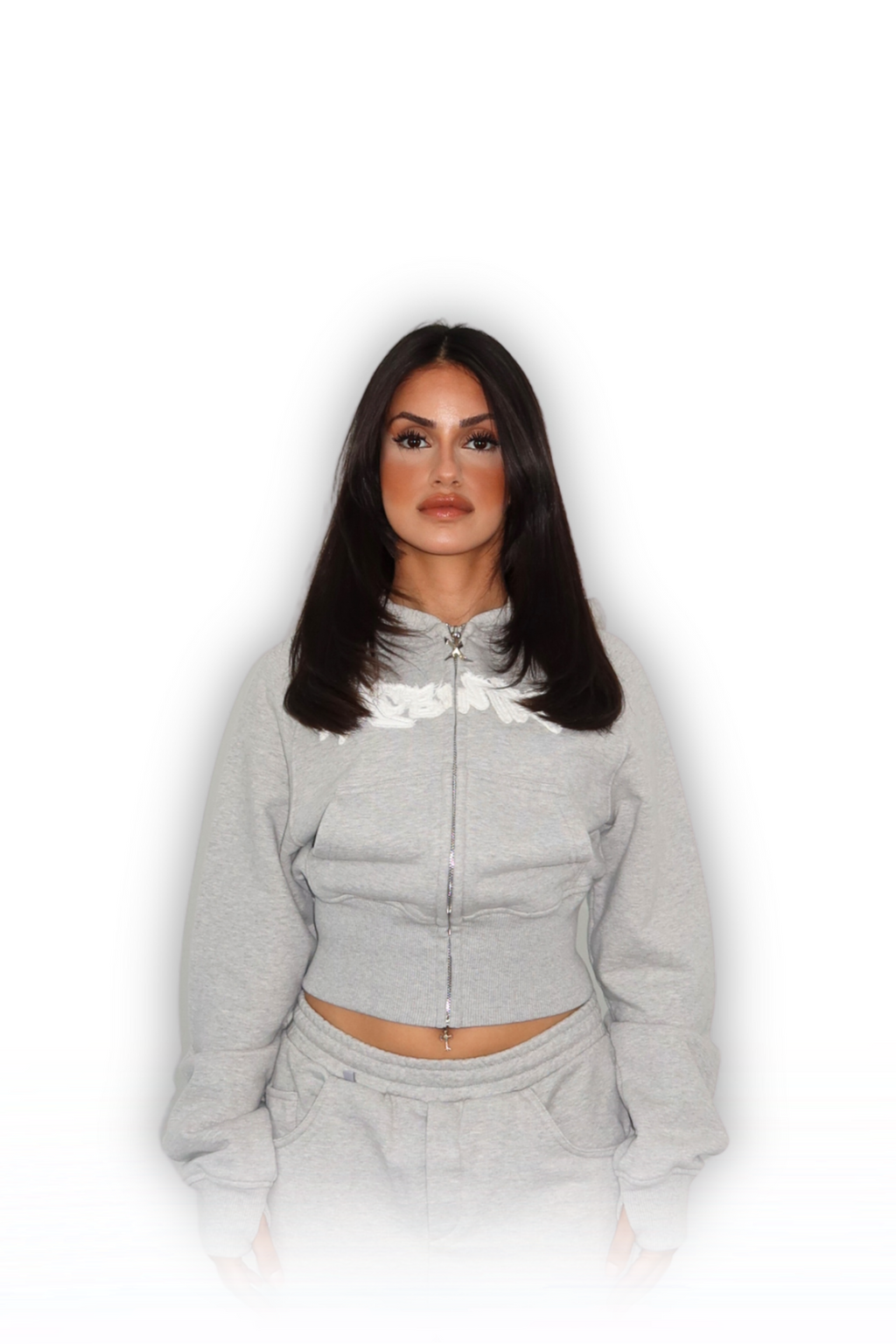 DISTRESSED CROPPED ZIP HOODIE SMOKE GREY