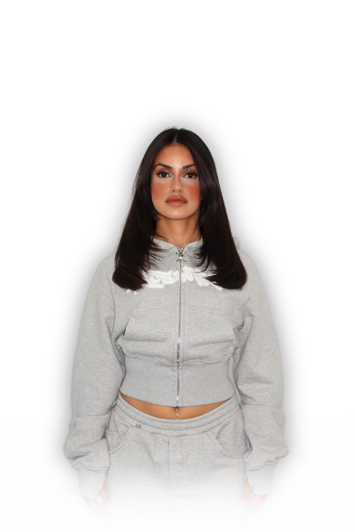 DISTRESSED CROPPED ZIP HOODIE SMOKE GREY