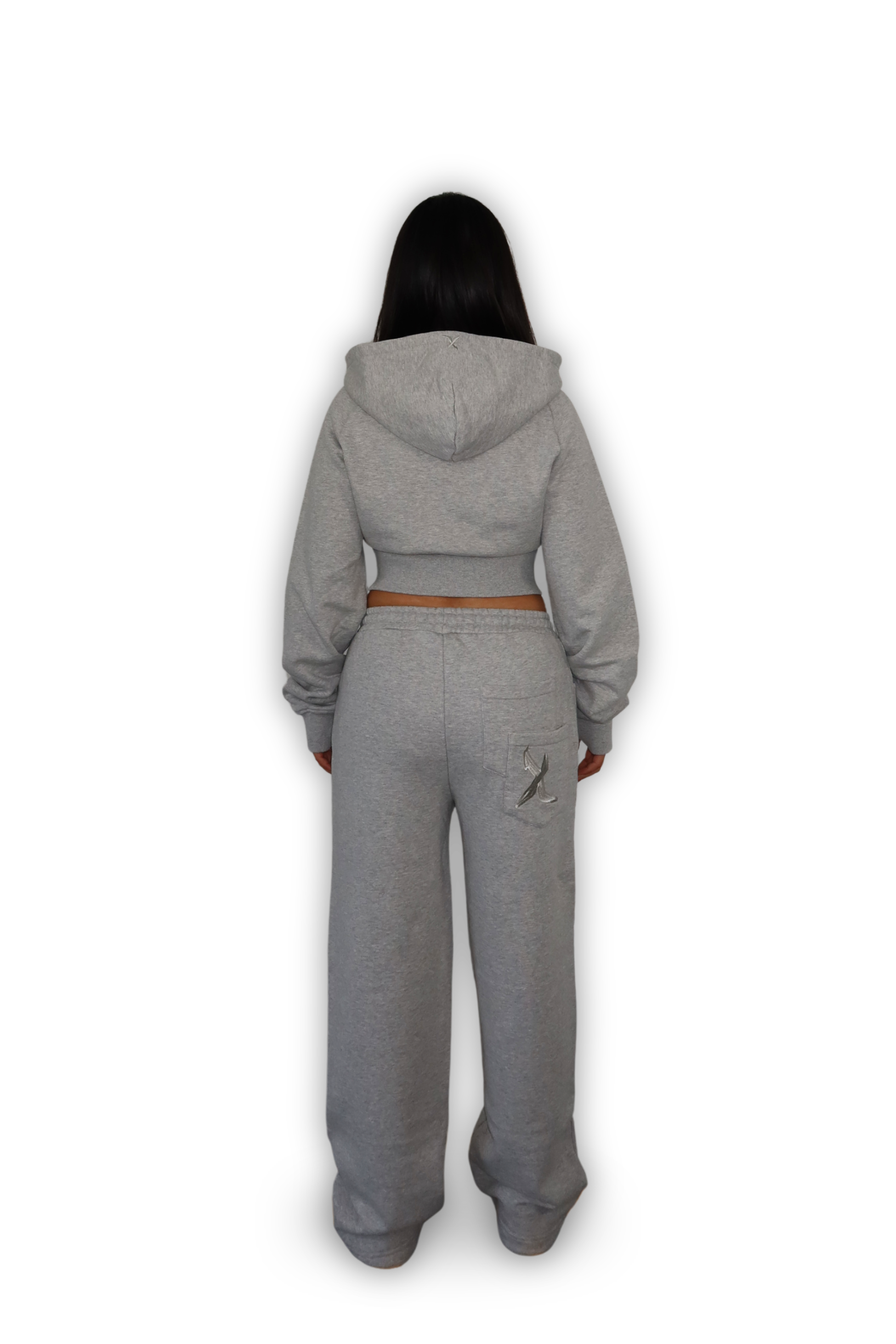 DISTRESSED CROPPED ZIP HOODIE SMOKE GREY