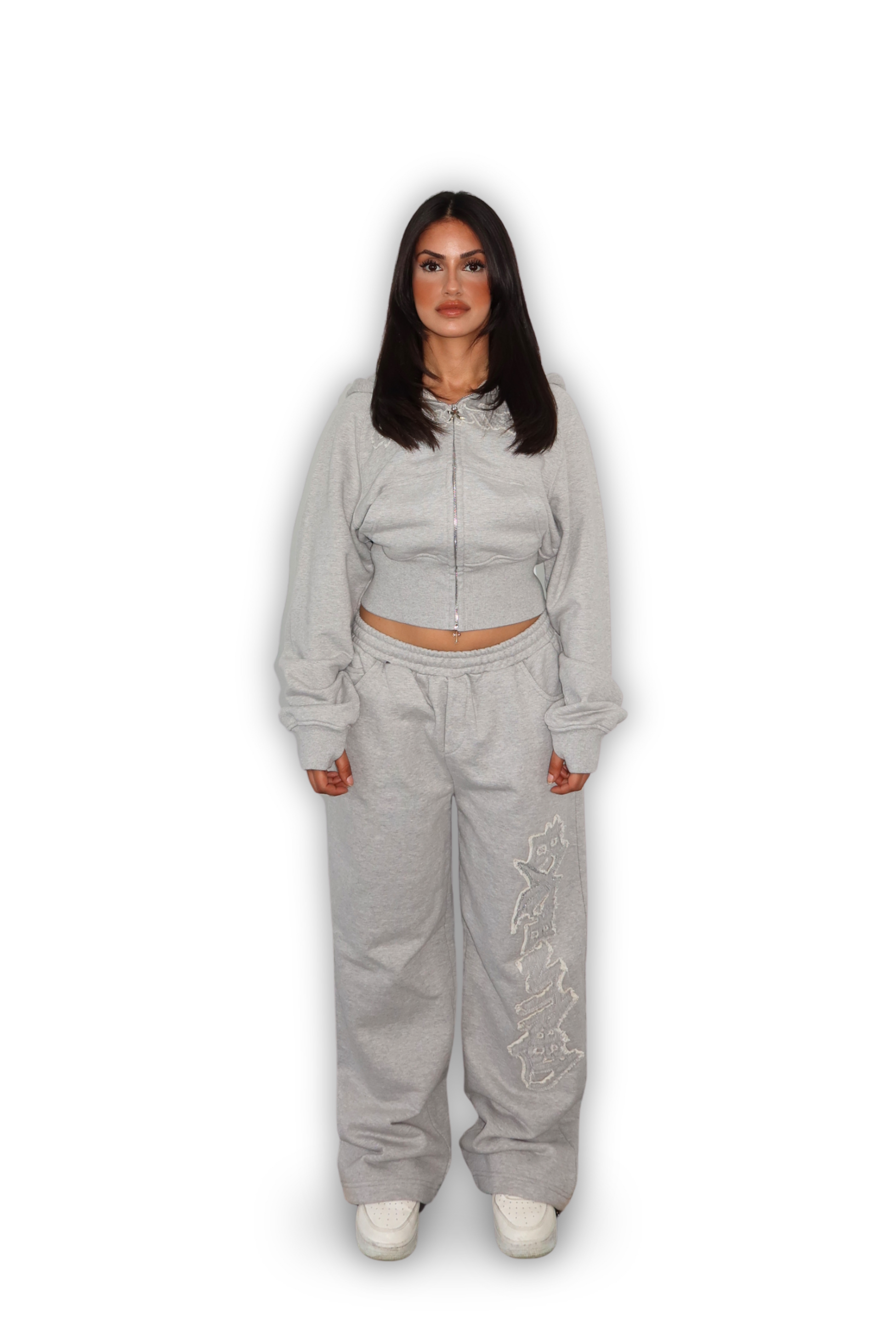 DISTRESSED CROPPED ZIP HOODIE SMOKE GREY