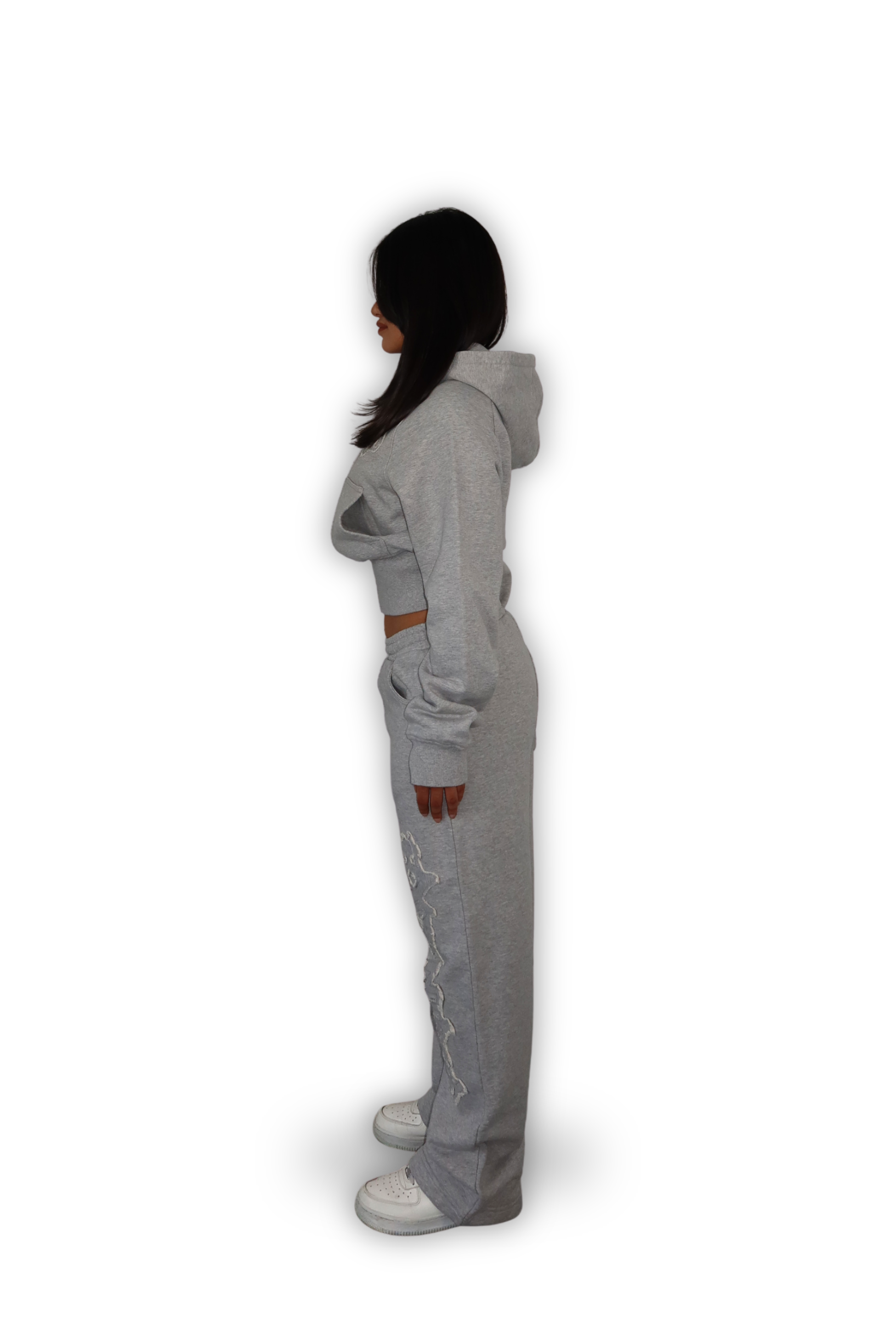DISTRESSED CROPPED ZIP HOODIE SMOKE GREY