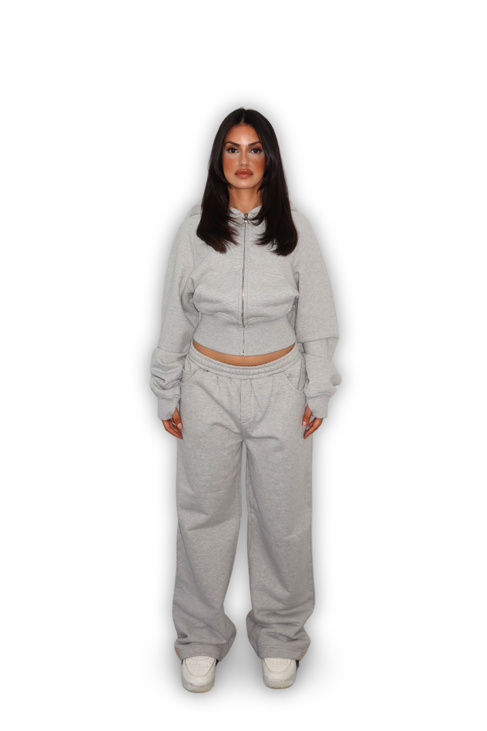 CROPPED ZIP HOODIE SMOKE GREY