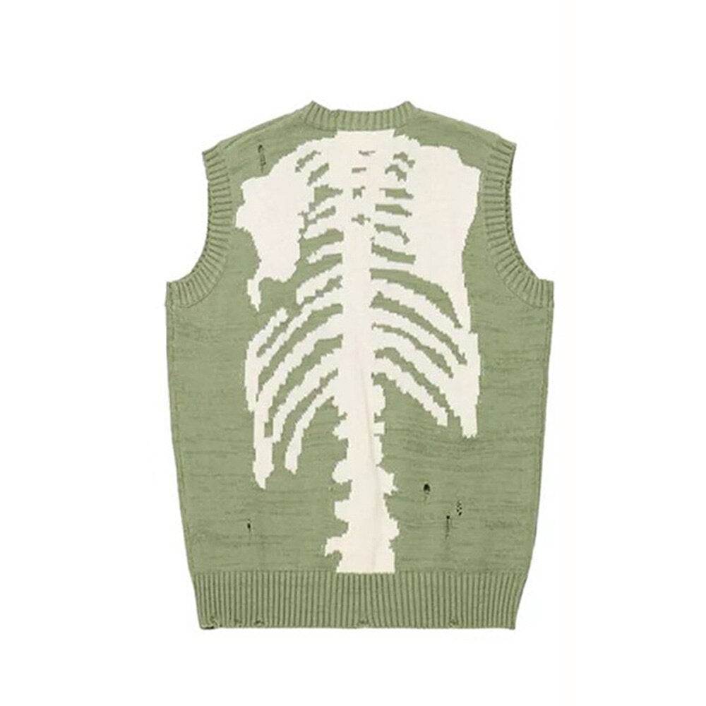 Green skeleton sweater-y2k streetwear
