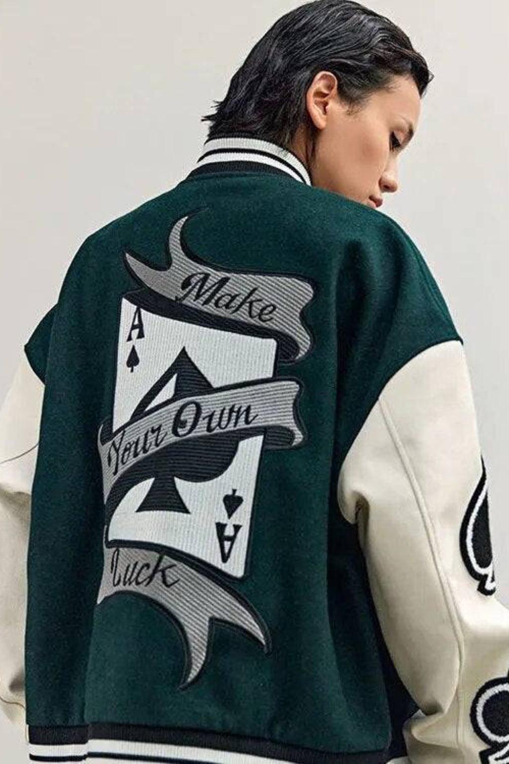 Green varsity jacket