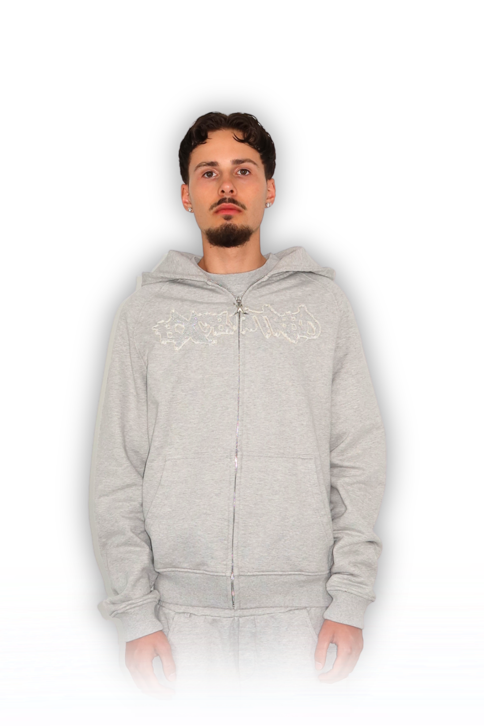 DISTRESSED ZIP HOODIE SMOKE GREY