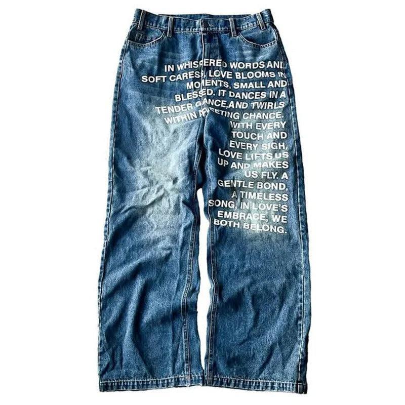 Jean avec ecriture devant-y2k streetwear
