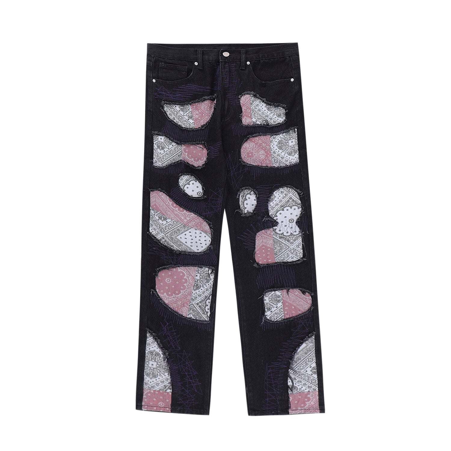 Jean bandana patchwork-y2k streetwear
