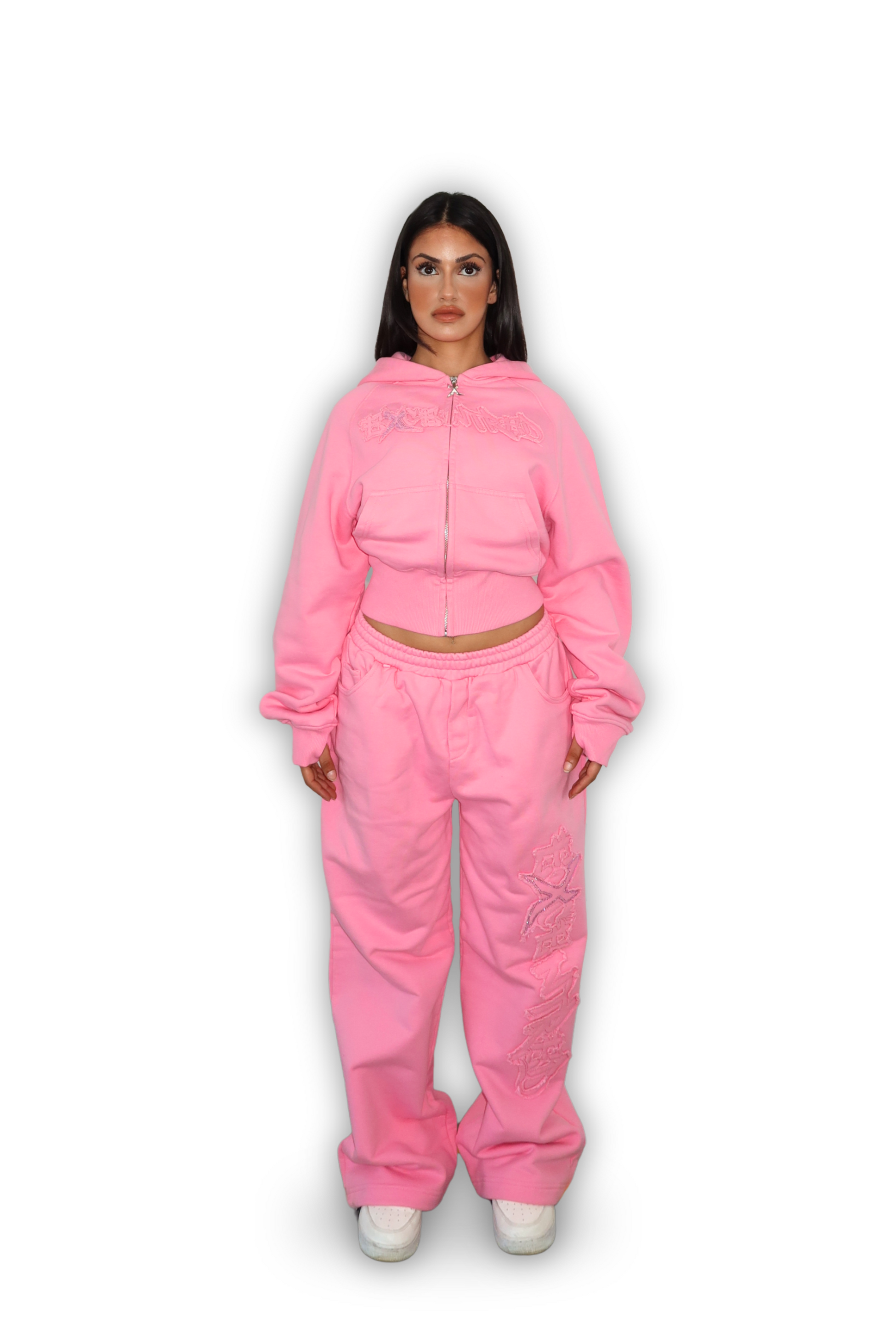 DISTRESSED CROPPED ZIP HOODIE SAKURA PINK