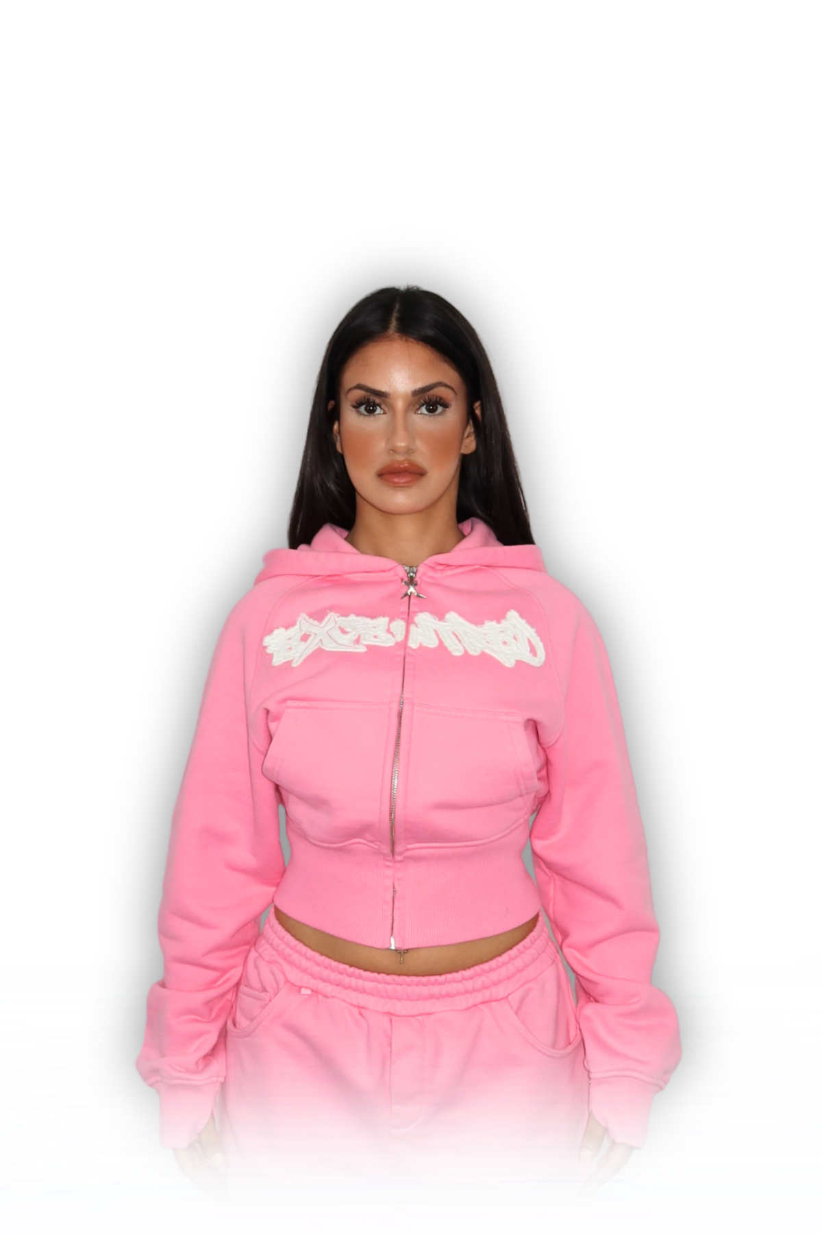 DISTRESSED CROPPED ZIP HOODIE SAKURA PINK