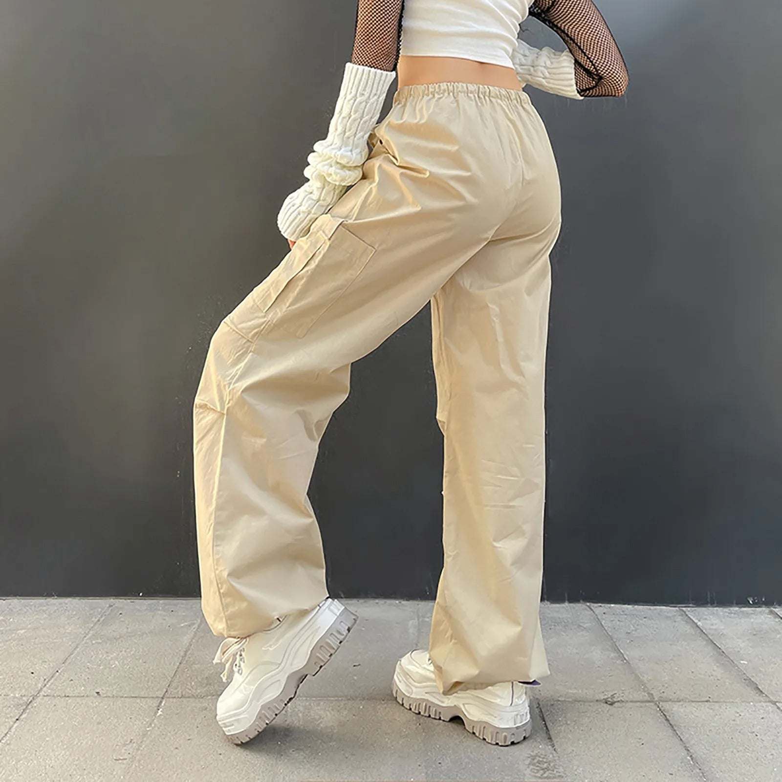 Pantalon parachute beige-y2k streetwear