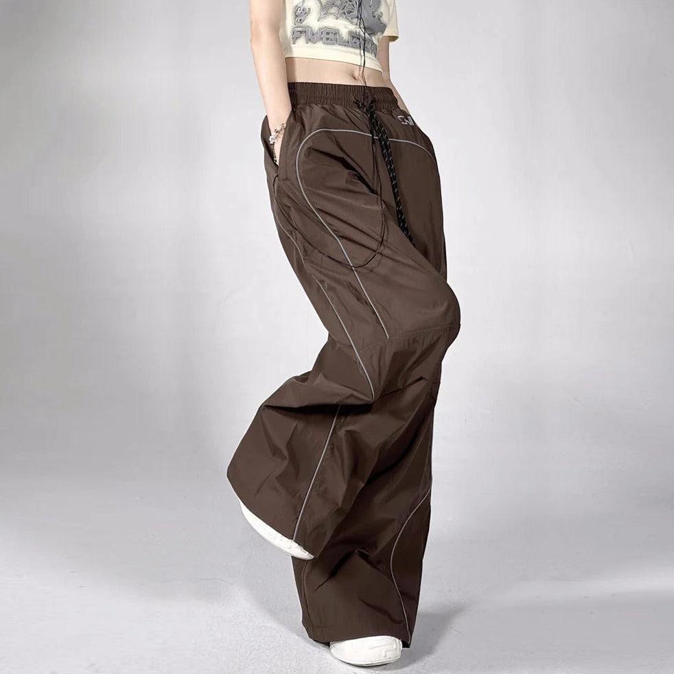 Pantalon parachute marron-y2k streetwear
