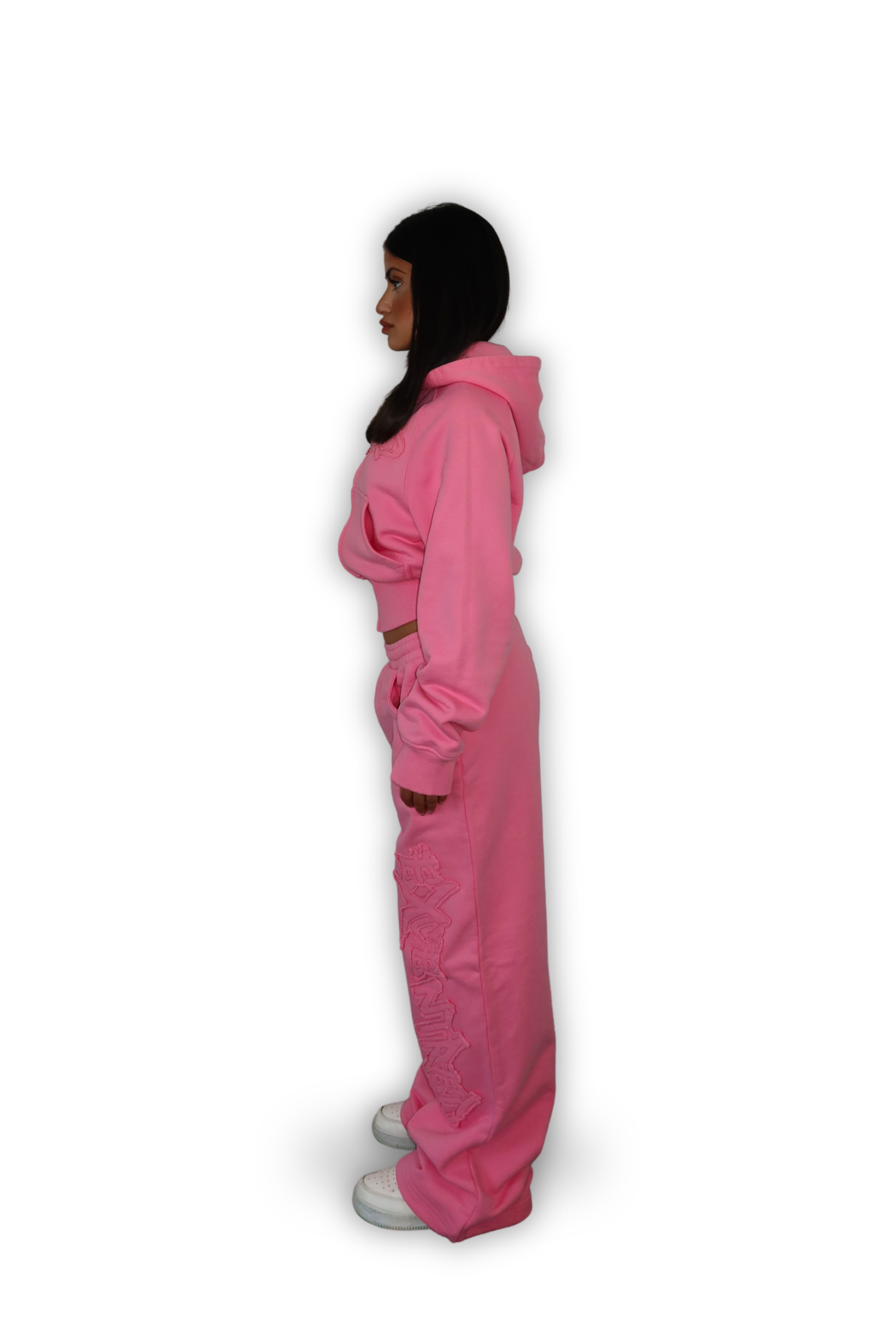 DISTRESSED CROPPED ZIP HOODIE SAKURA PINK
