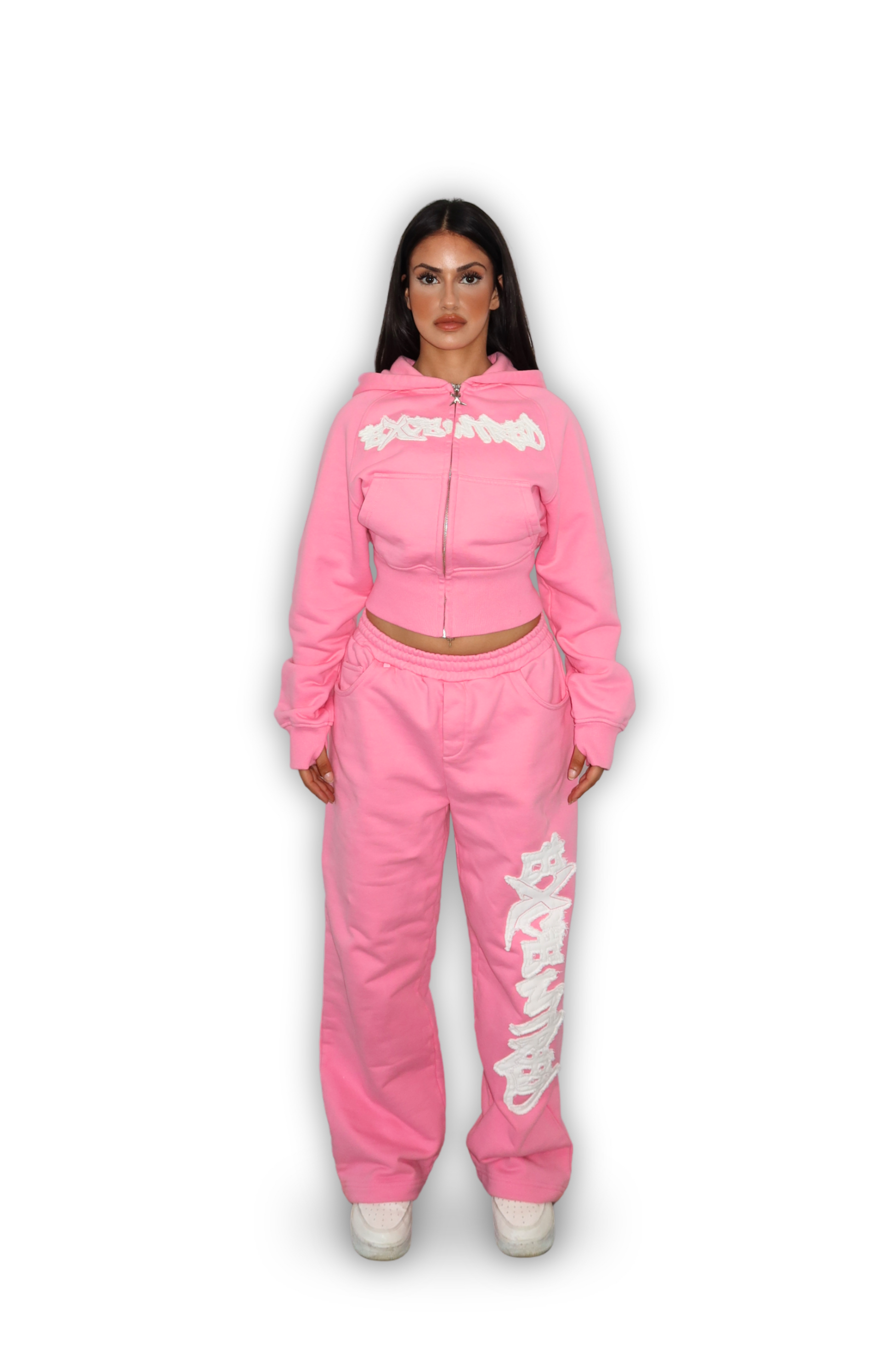 DISTRESSED CROPPED ZIP HOODIE SAKURA PINK