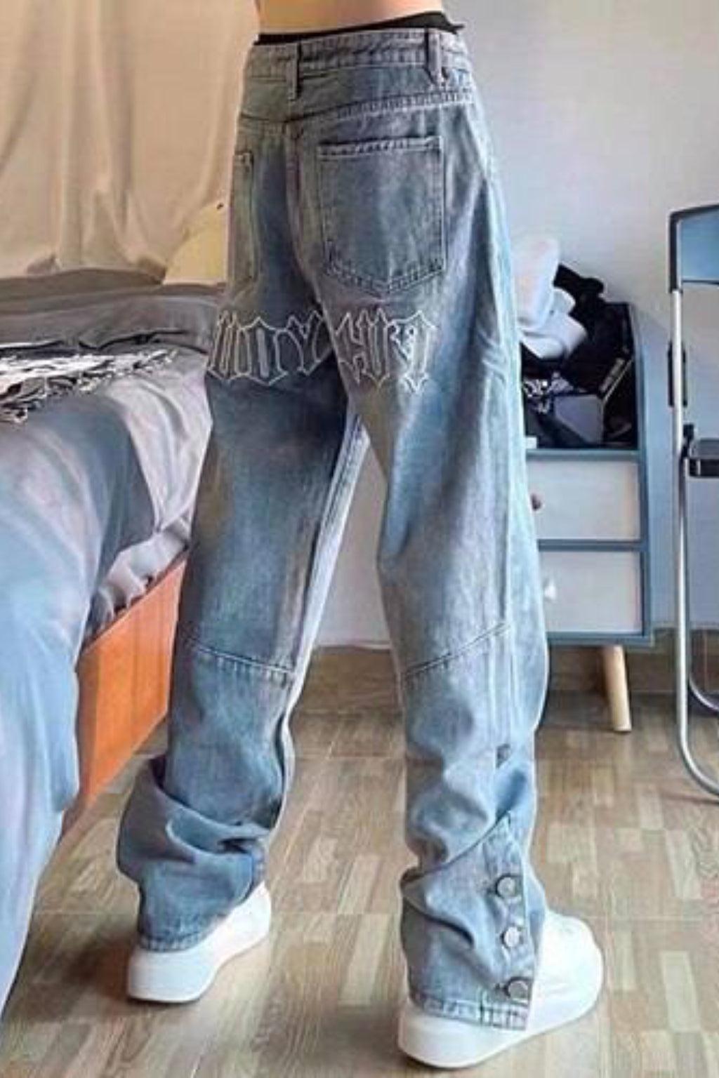 Stacked denim jeans men's-y2k streetwear