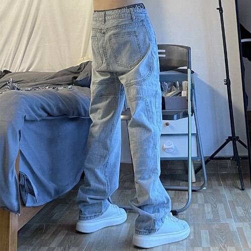 Stacked denim jeans men's-y2k streetwear