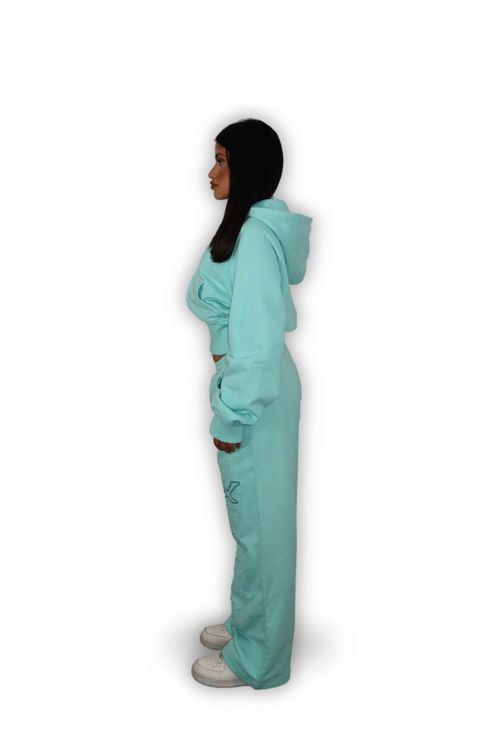 DISTRESSED CROPPED ZIP HOODIE CRYSTAL TIFFANY
