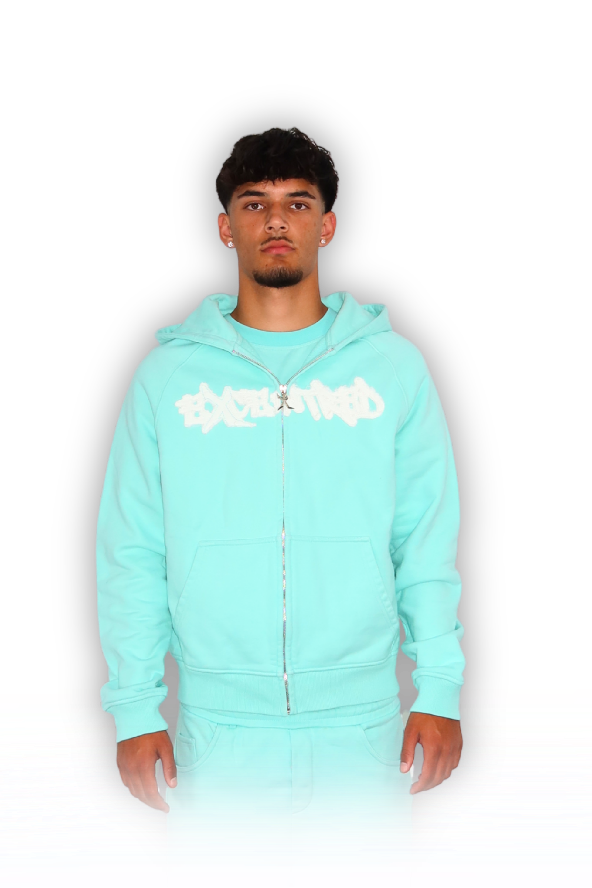 DISTRESSED ZIP HOODIE CRYSTAL TIFFANY