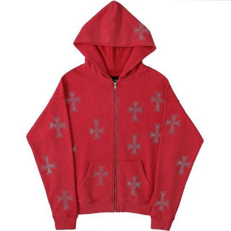 Veste avec croix strass brillante-y2k streetwear