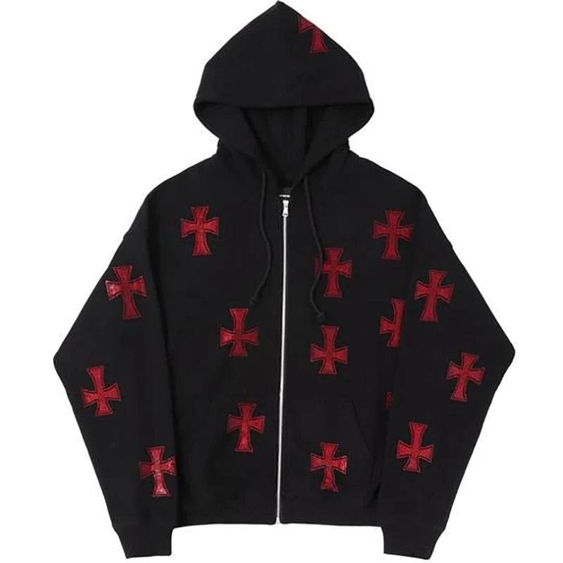 Veste avec croix strass brillante-y2k streetwear