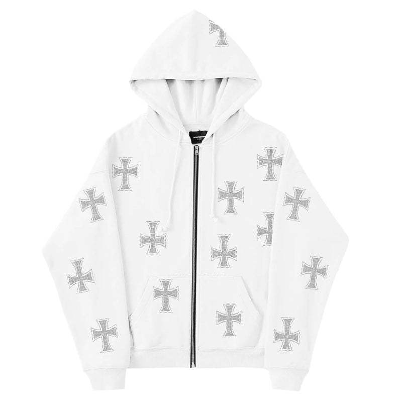 Veste avec croix strass brillante-y2k streetwear