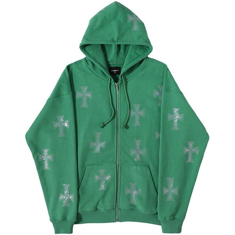 Veste avec croix strass brillante-y2k streetwear