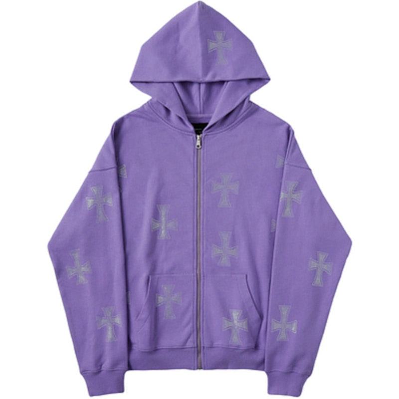 Veste avec croix strass brillante-y2k streetwear
