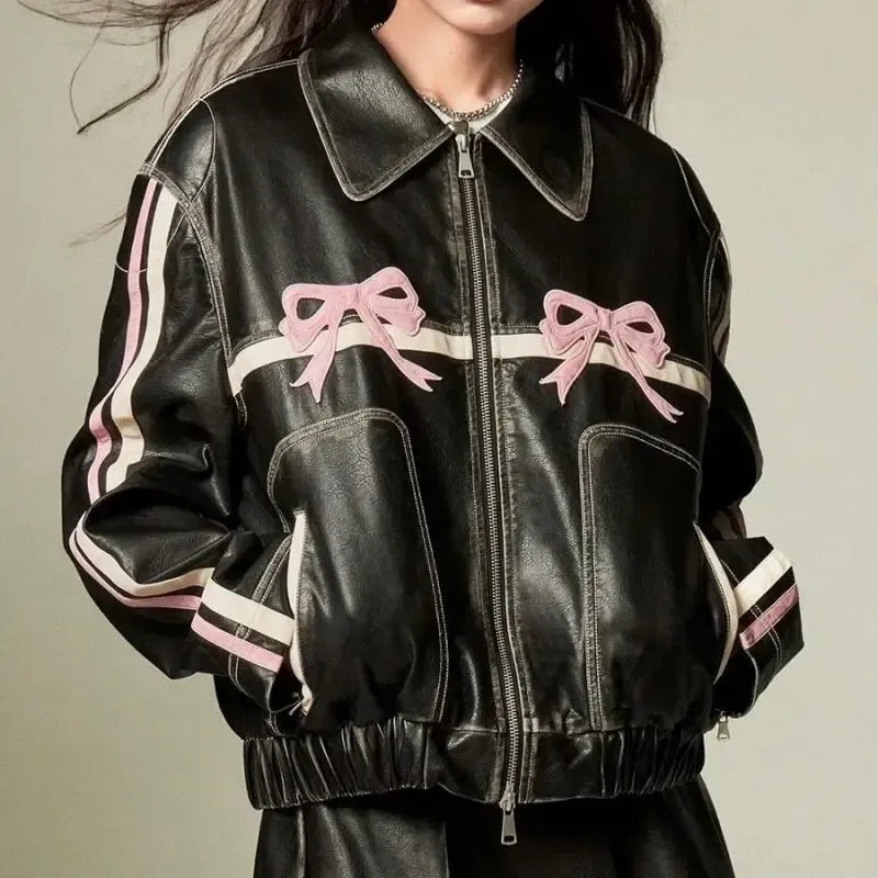 Veste noeud rose-y2k streetwear