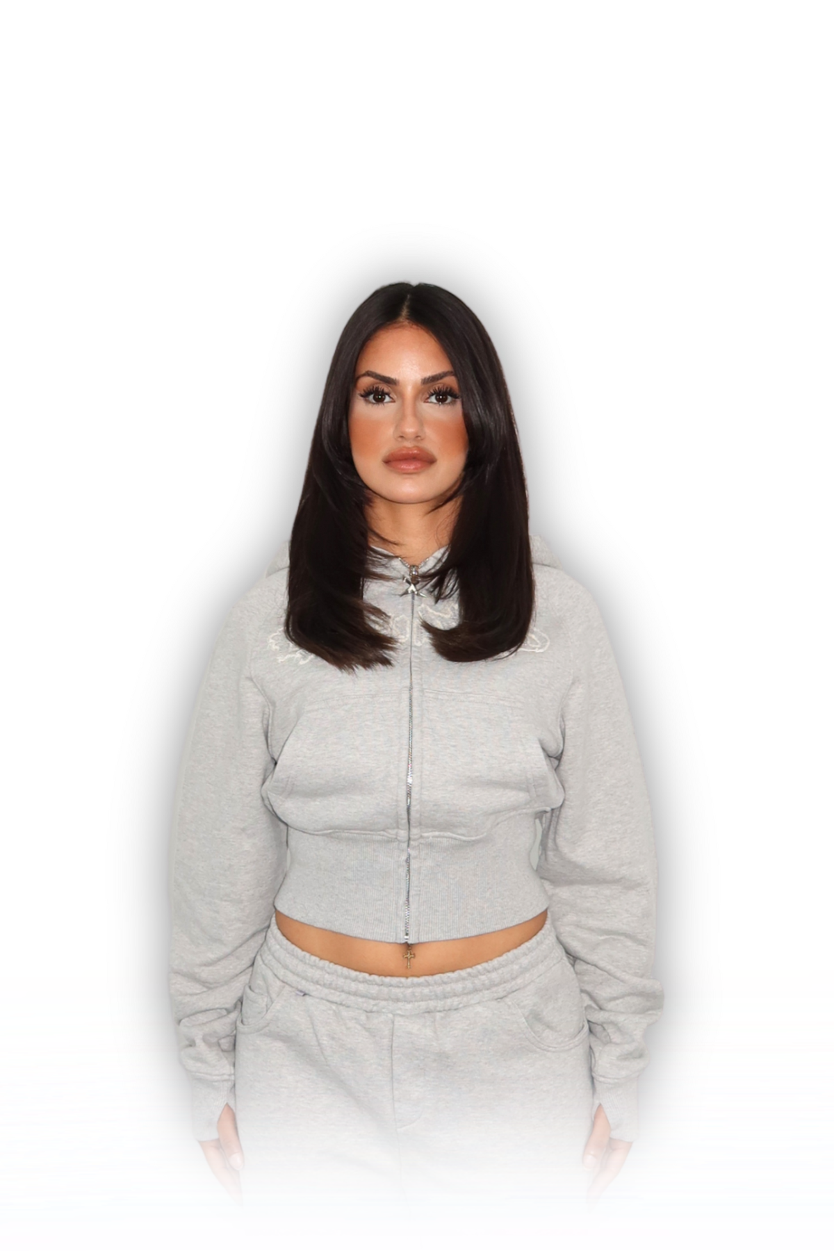 DISTRESSED CROPPED ZIP HOODIE SMOKE GREY